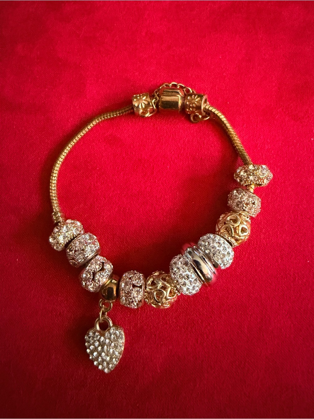 Gold and Clear Crystal Charm Bracelet